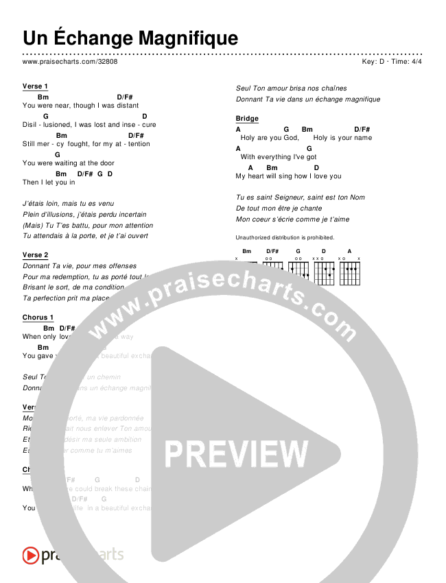 Un Échange Magnifique (Simplified) Chords & Lyrics ()