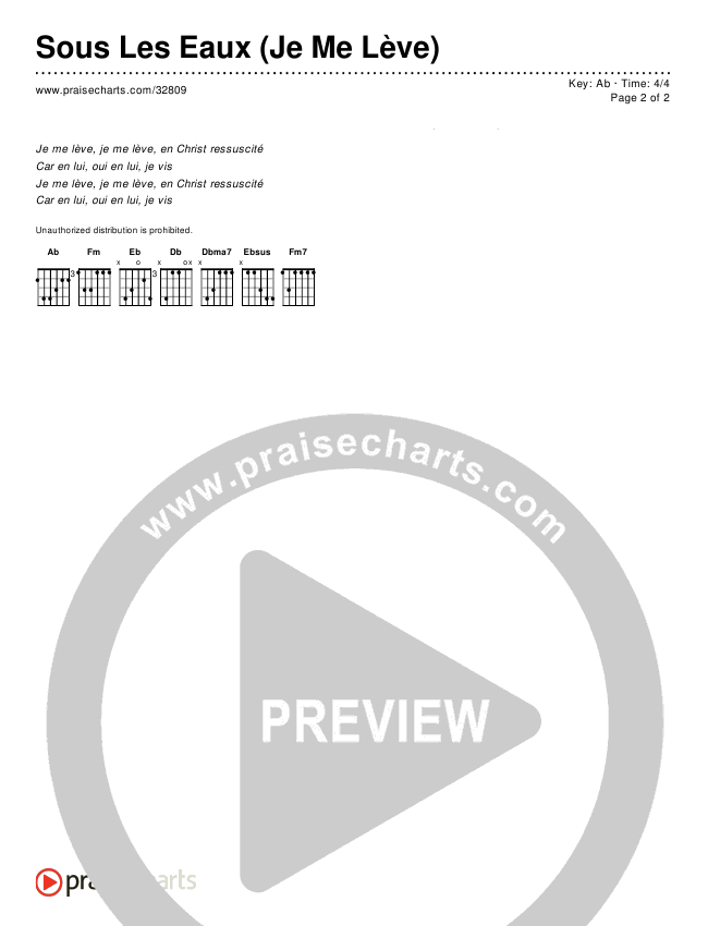 Sous Les Eaux (Je Me Lève) (Simplified) Chords & Lyrics ()