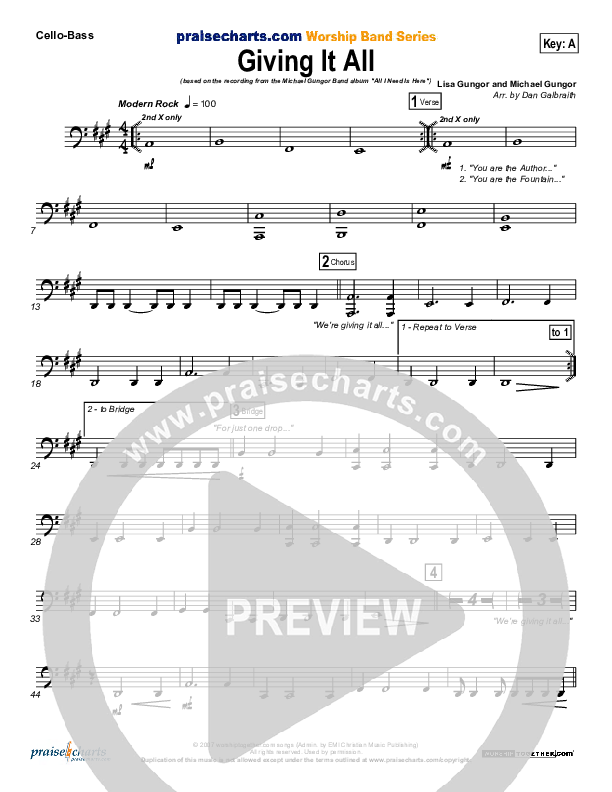 Giving It All To You Cello/Bass (Michael Gungor)