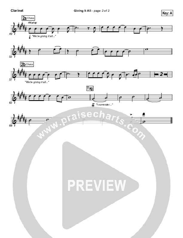 Giving It All To You Clarinet (Michael Gungor)