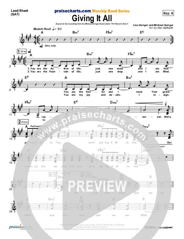 Giving It All To You Lead Sheet (Michael Gungor)