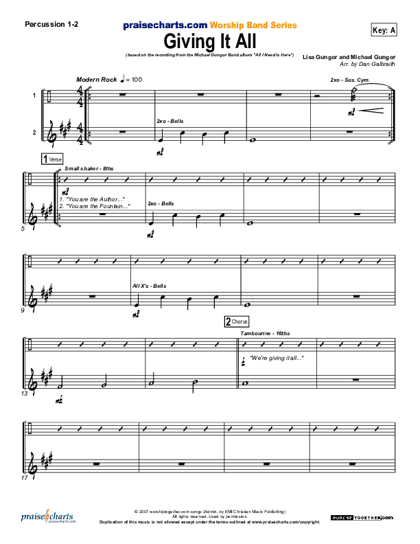 Giving It All To You Percussion 1/2 (Michael Gungor)