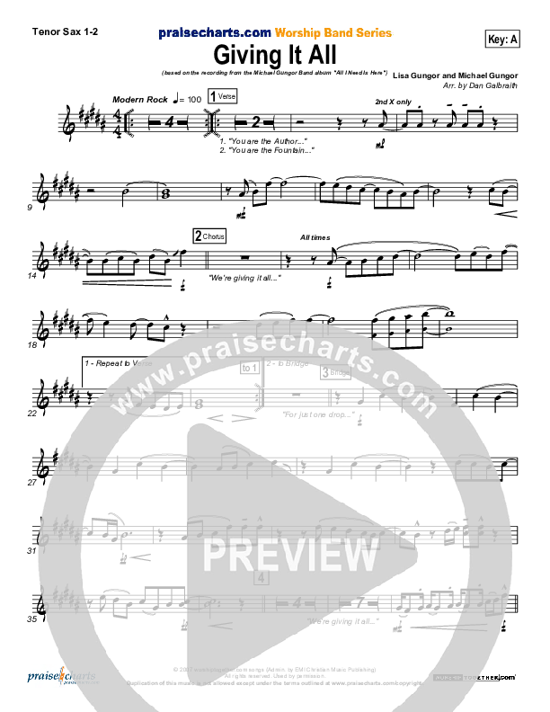 Giving It All To You Tenor Sax 1/2 (Michael Gungor)
