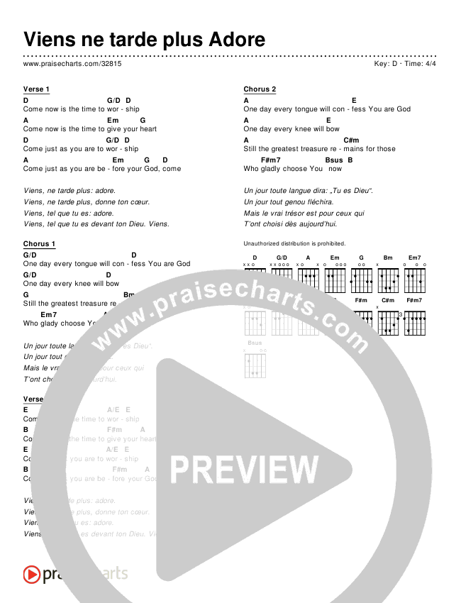 Viens ne tarde plus Adore (Simplified) Chords & Lyrics ()