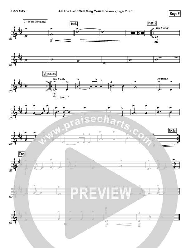 All The Earth Will Sing Your Praises Bari Sax (Lincoln Brewster)