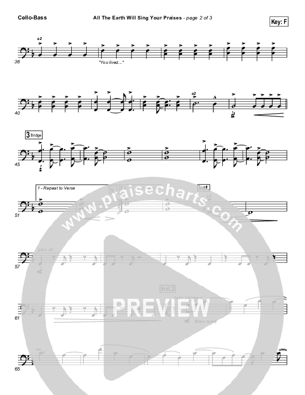 All The Earth Will Sing Your Praises Cello/Bass (Lincoln Brewster)