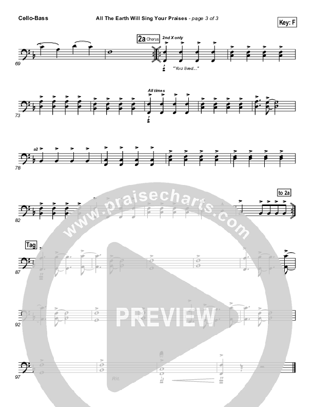 All The Earth Will Sing Your Praises Cello/Bass (Lincoln Brewster)