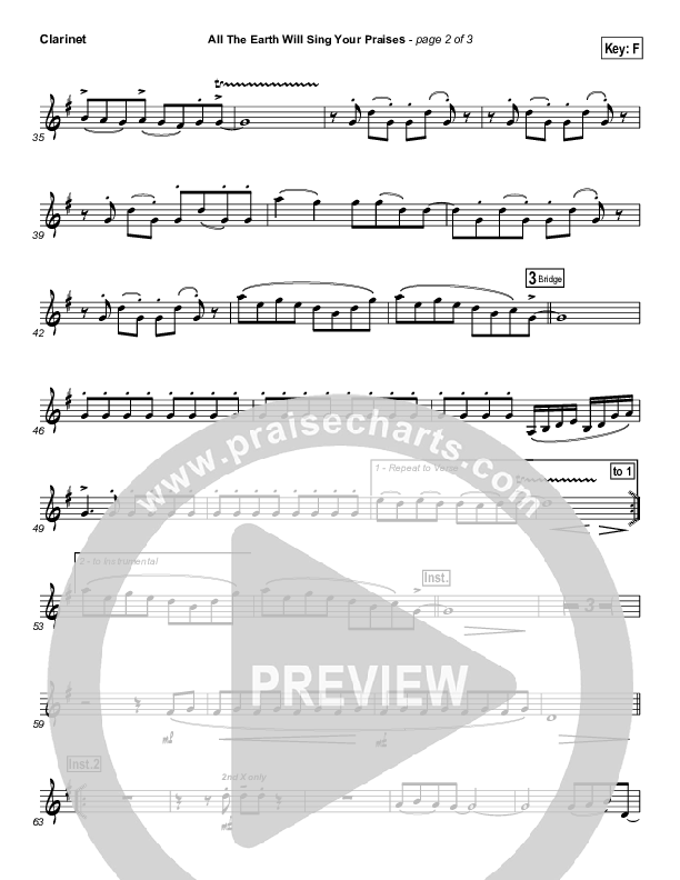 All The Earth Will Sing Your Praises Clarinet (Lincoln Brewster)