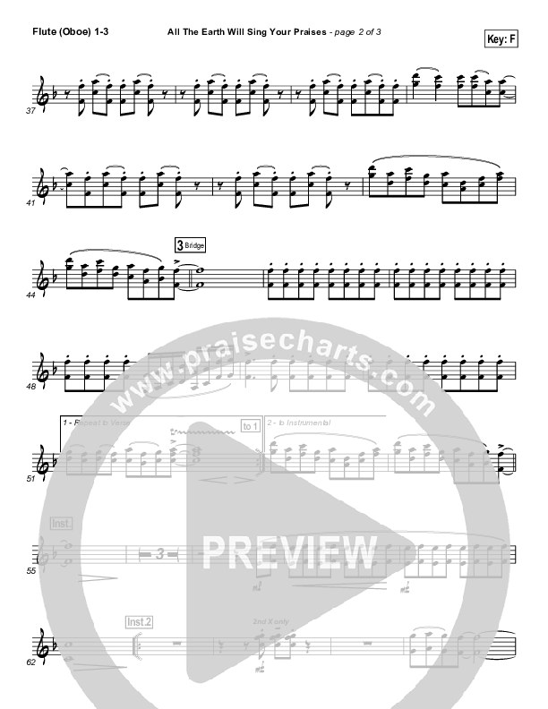All The Earth Will Sing Your Praises Flute/Oboe 1/2/3 (Lincoln Brewster)