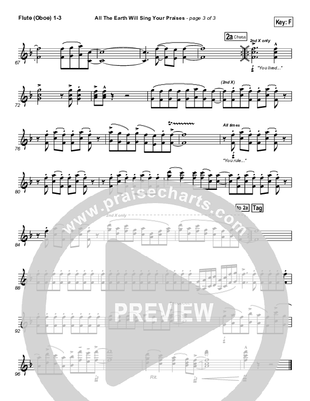 All The Earth Will Sing Your Praises Flute/Oboe 1/2/3 (Lincoln Brewster)