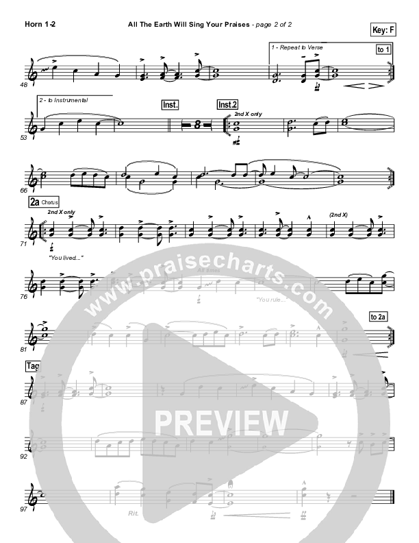 All The Earth Will Sing Your Praises French Horn 1/2 (Lincoln Brewster)