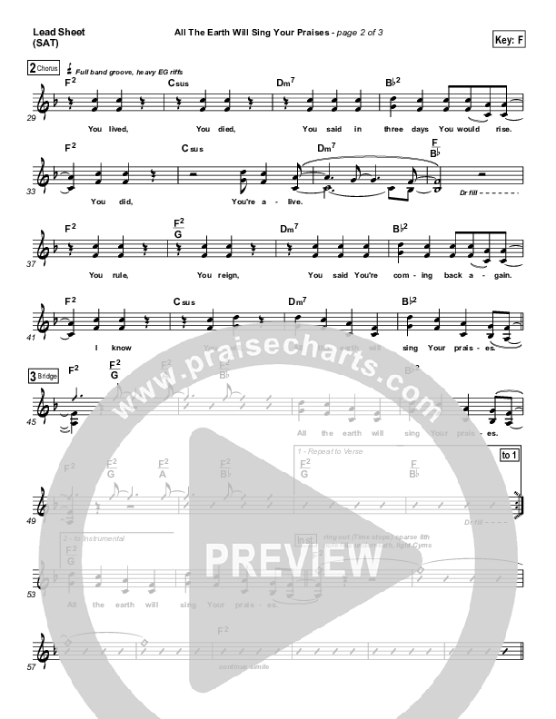 All The Earth Will Sing Your Praises Lead Sheet (Lincoln Brewster)