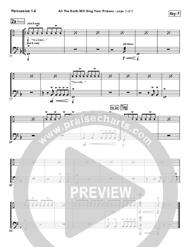 All The Earth Will Sing Your Praises Percussion 1/2 (Lincoln Brewster)