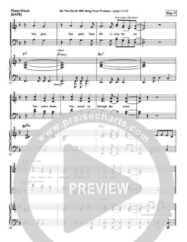 All The Earth Will Sing Your Praises Piano/Vocal & Lead (Lincoln Brewster)