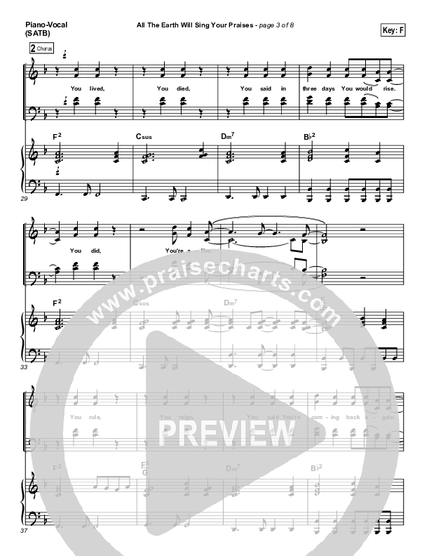 All The Earth Will Sing Your Praises Piano/Vocal & Lead (Lincoln Brewster)