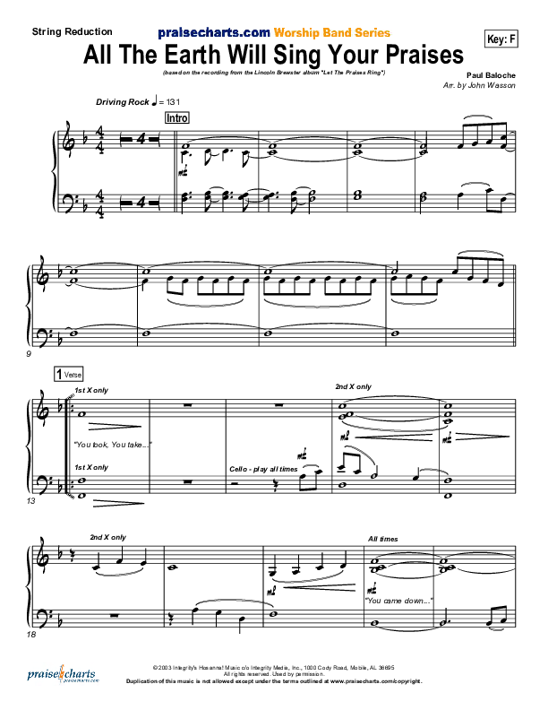 All The Earth Will Sing Your Praises Synth Strings (Lincoln Brewster)