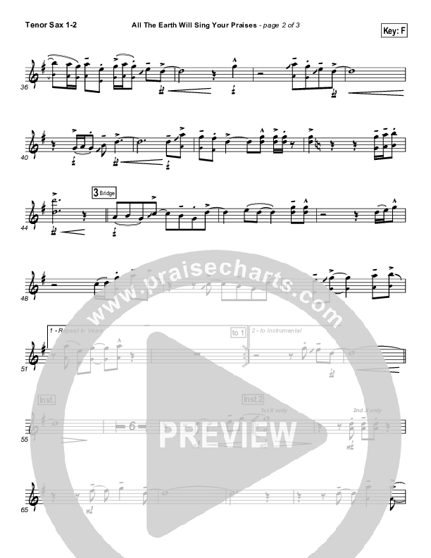 All The Earth Will Sing Your Praises Tenor Sax 1/2 (Lincoln Brewster)