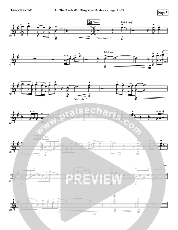 All The Earth Will Sing Your Praises Tenor Sax 1/2 (Lincoln Brewster)