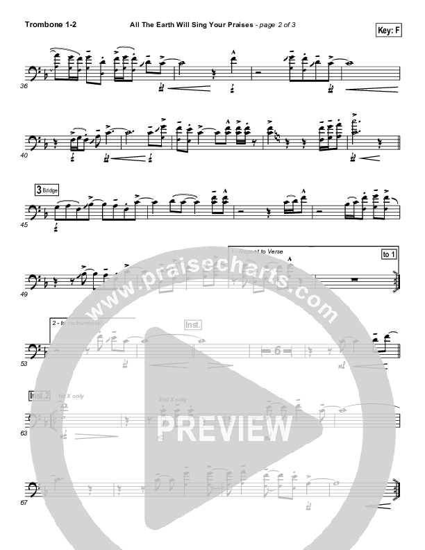 All The Earth Will Sing Your Praises Trombone 1/2 (Lincoln Brewster)