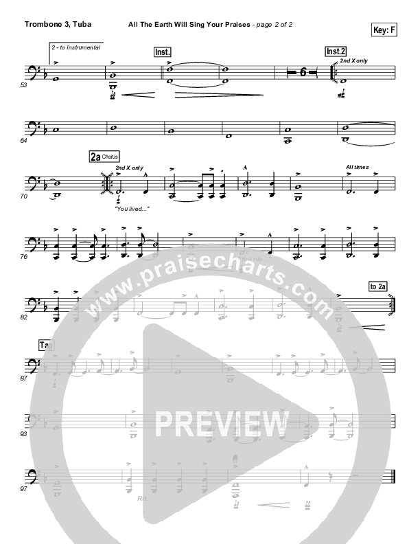 All The Earth Will Sing Your Praises Trombone 3/Tuba (Lincoln Brewster)