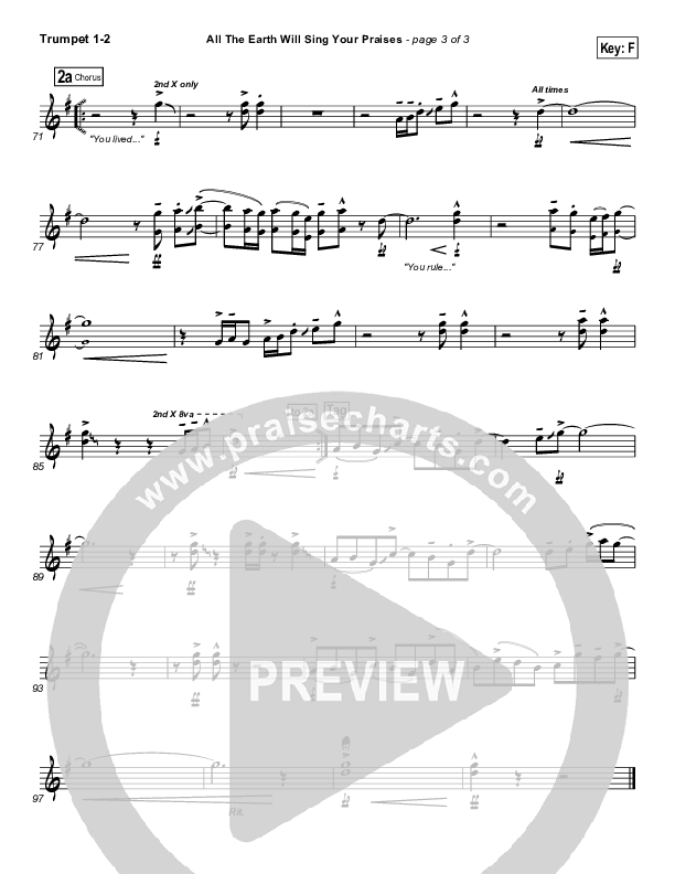 All The Earth Will Sing Your Praises Trumpet 1,2 (Lincoln Brewster)