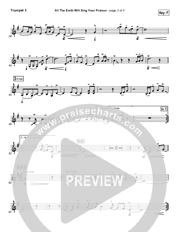All The Earth Will Sing Your Praises Trumpet 3 (Lincoln Brewster)