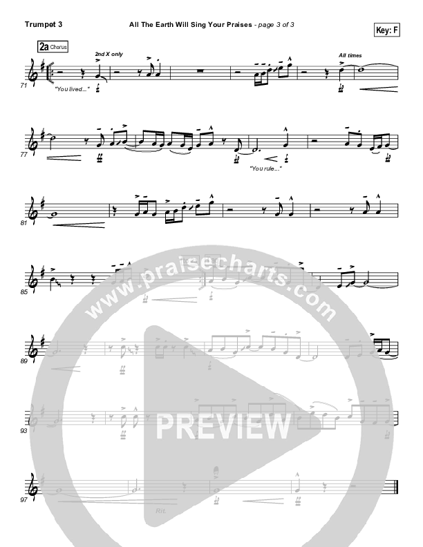All The Earth Will Sing Your Praises Trumpet 3 (Lincoln Brewster)