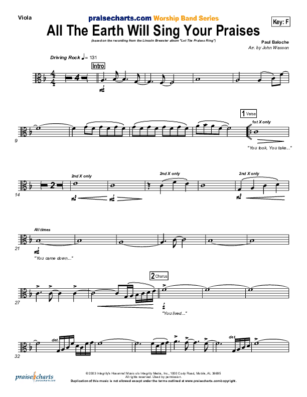 All The Earth Will Sing Your Praises Viola (Lincoln Brewster)