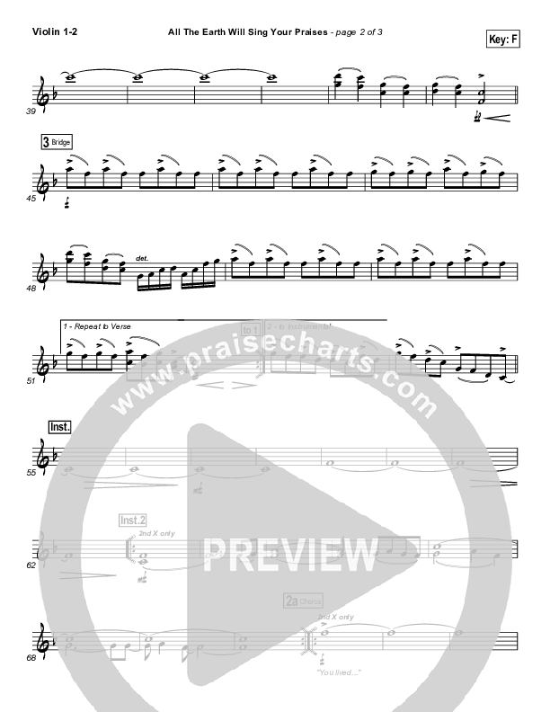 All The Earth Will Sing Your Praises Violin 1/2 (Lincoln Brewster)