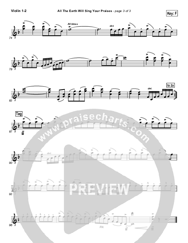 All The Earth Will Sing Your Praises Violin 1/2 (Lincoln Brewster)