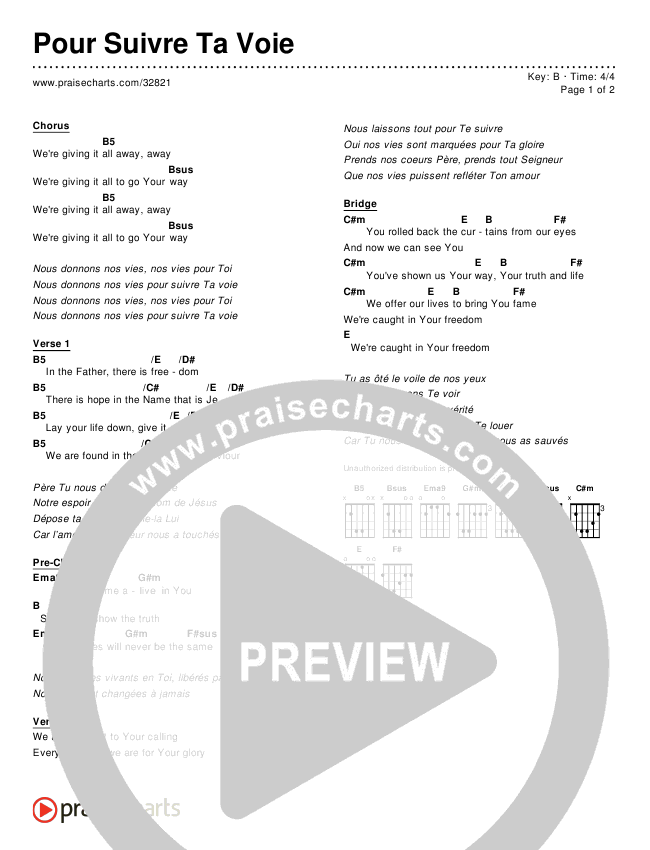 Pour Suivre Ta Voie (Simplified) Chords & Lyrics ()