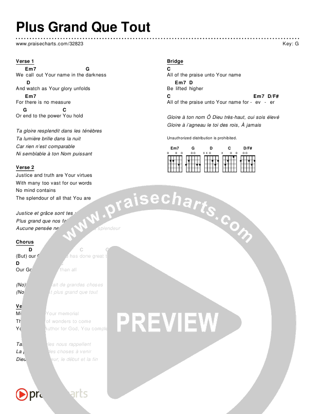 Plus Grand Que Tout (Simplified) Chords & Lyrics ()