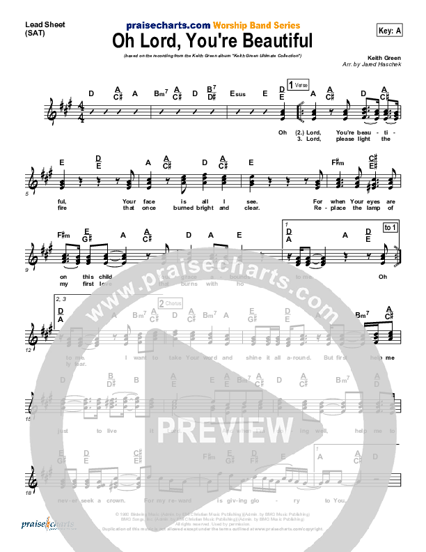 Oh Lord You're Beautiful Lead Sheet (Keith Green)