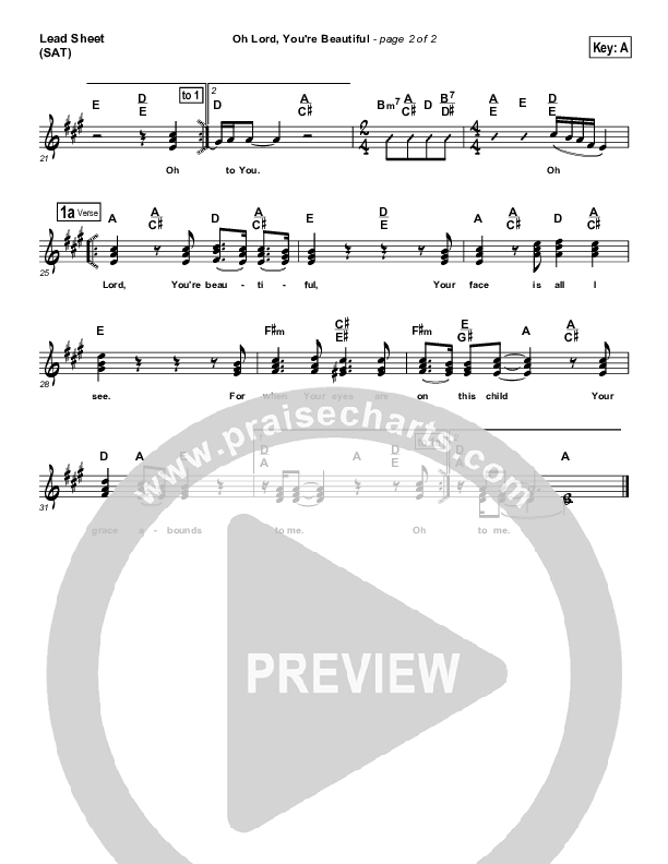 Oh Lord You're Beautiful Lead Sheet (Keith Green)