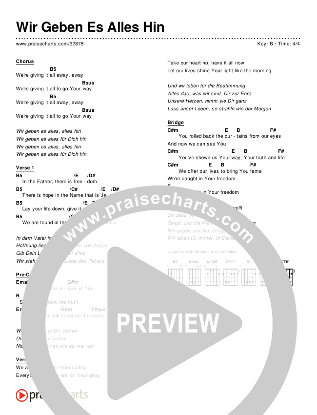 Wir Geben Es Alles Hin (Simplified) Chords & Lyrics ()