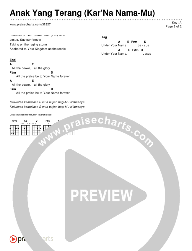 Anak Yang Terang (Kar’Na Nama-Mu) (Simplified) Chords & Lyrics ()