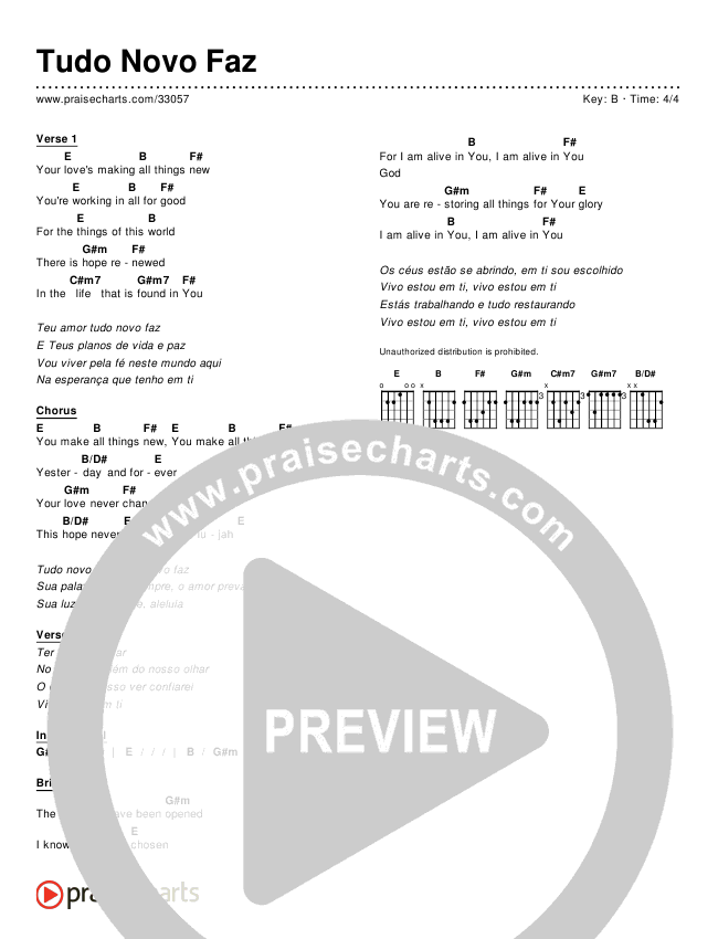 Tudo Novo Faz (Simplified) Chords & Lyrics ()