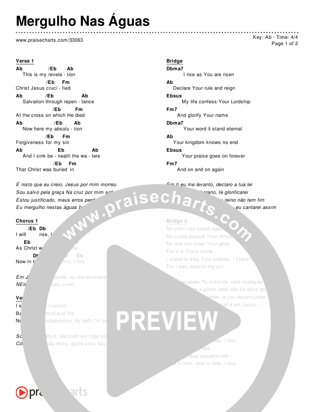 Mergulho Nas Águas (Simplified) Chords & Lyrics ()