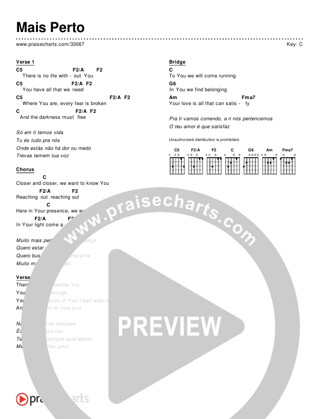 Mais Perto (Simplified) Chords & Lyrics ()