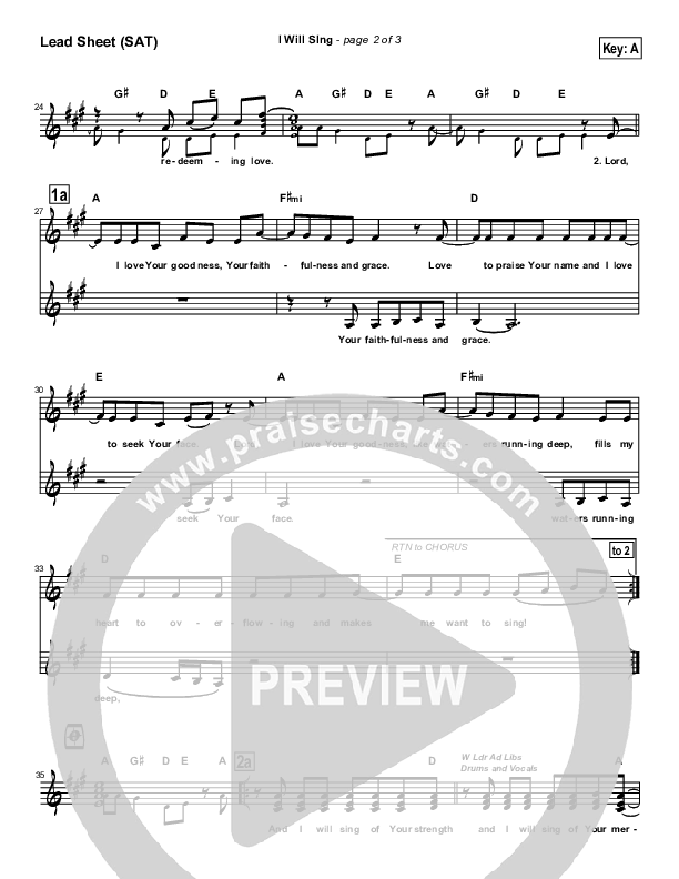 I Will Sing Lead Sheet (SAT) (Dennis Jernigan)