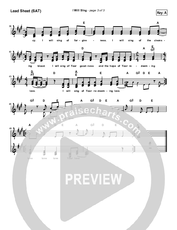 I Will Sing Lead Sheet (SAT) (Dennis Jernigan)