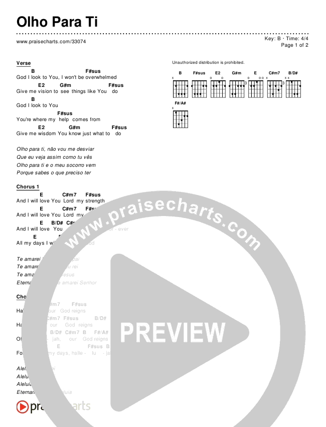 Olho Para Ti (Simplified) Chords & Lyrics ()
