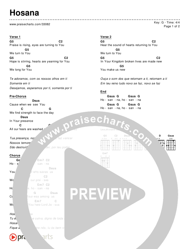 Hosana (Hosanna (Praise Is Rising)) (Simplified) Chord Chart ()