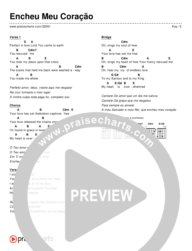 Encheu Meu Coração (Simplified) Chords & Lyrics ()