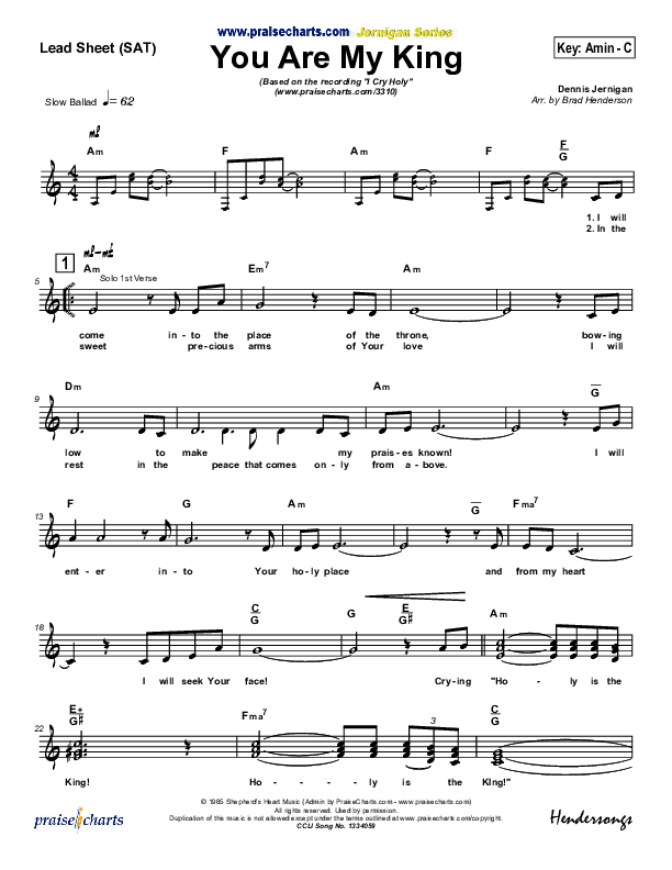 You Are My King Lead Sheet (Dennis Jernigan)
