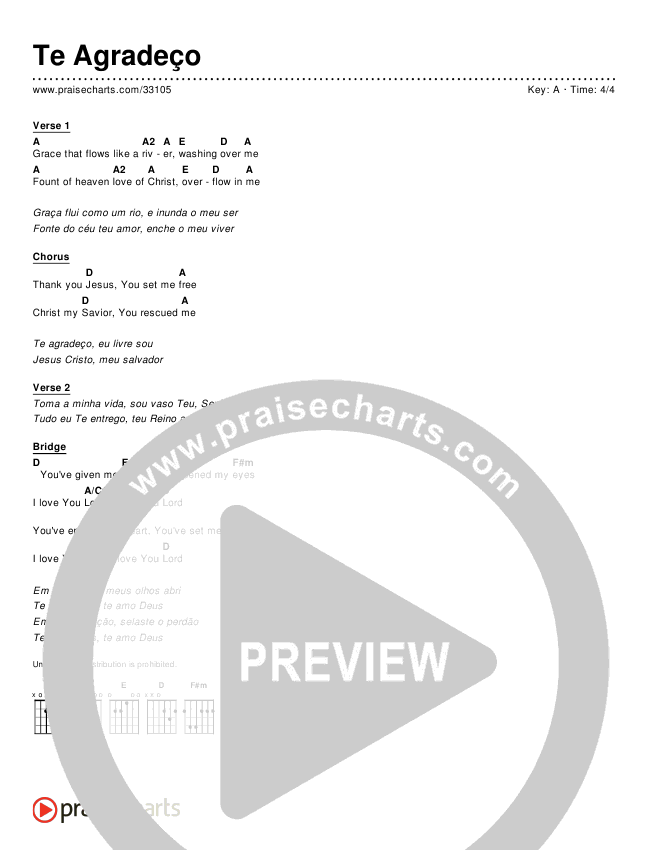 Te Agradeço (Simplified) Chords & Lyrics ()