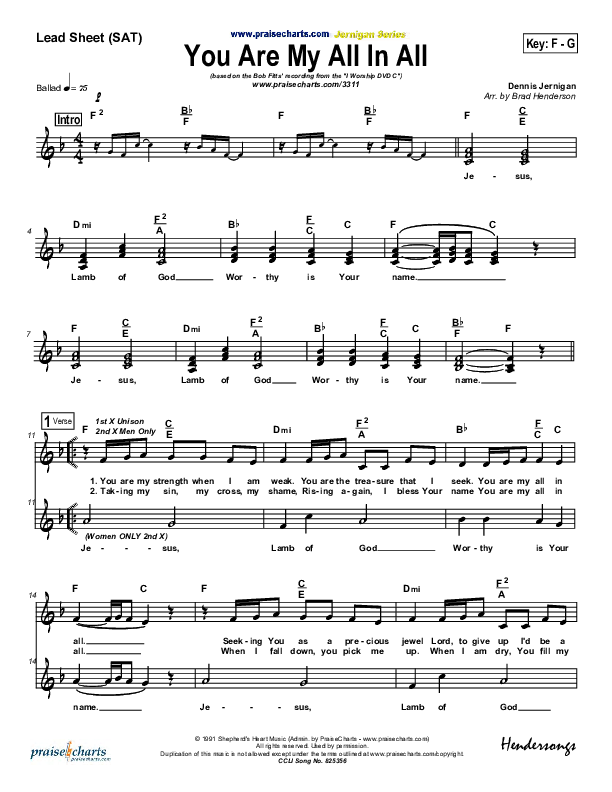 You Are My All In All Lead Sheet (SAT) (Dennis Jernigan)