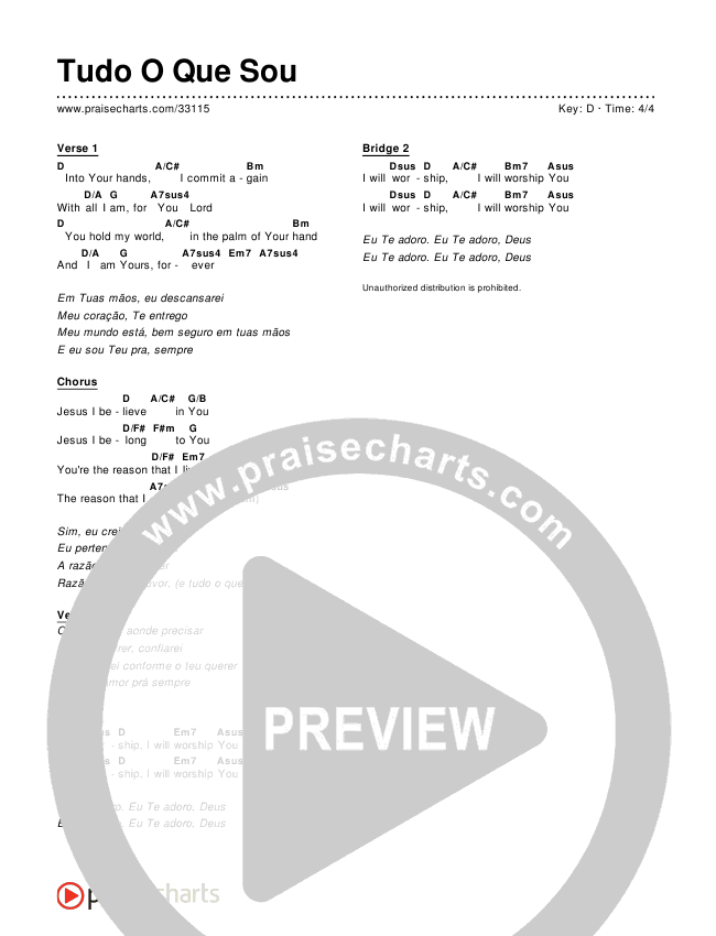 Tudo O Que Sou (Simplified) Chords & Lyrics ()