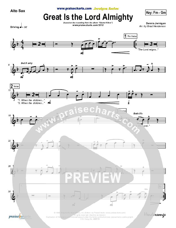 Great Is The Lord Almighty Alto Sax (Dennis Jernigan)