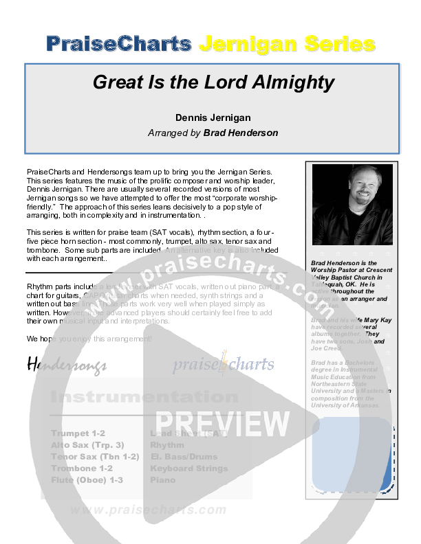 Great Is The Lord Almighty Orchestration (Dennis Jernigan)